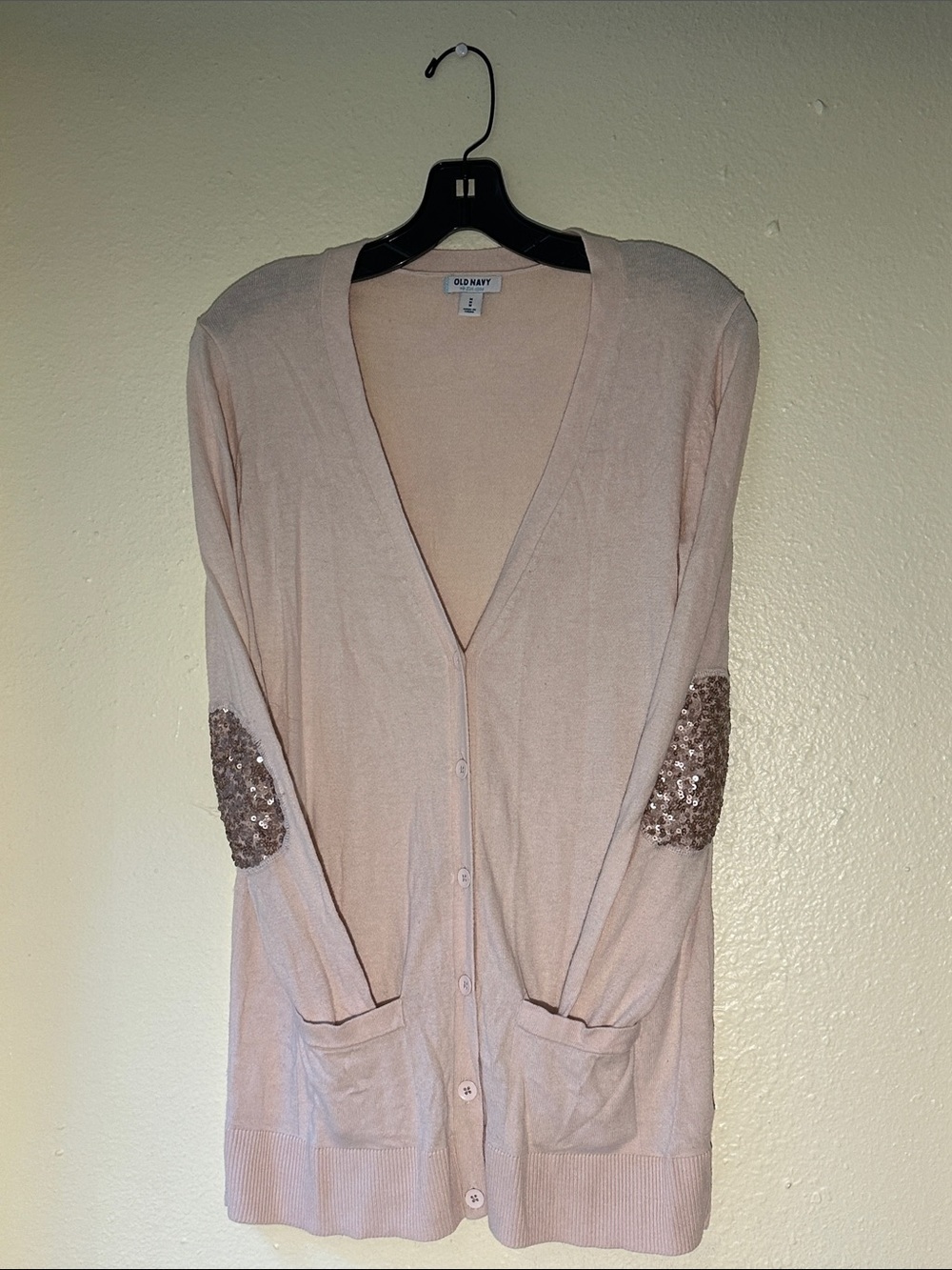 Old Navy Blush Sequin Elbow-Patch Cardigan